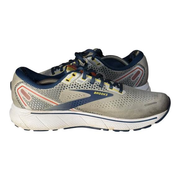 Brooks Ghost 14 Men’s Size 10.5 Gray Navy Yellow Running Shoes Cushioned Neutral - Picture 8 of 9